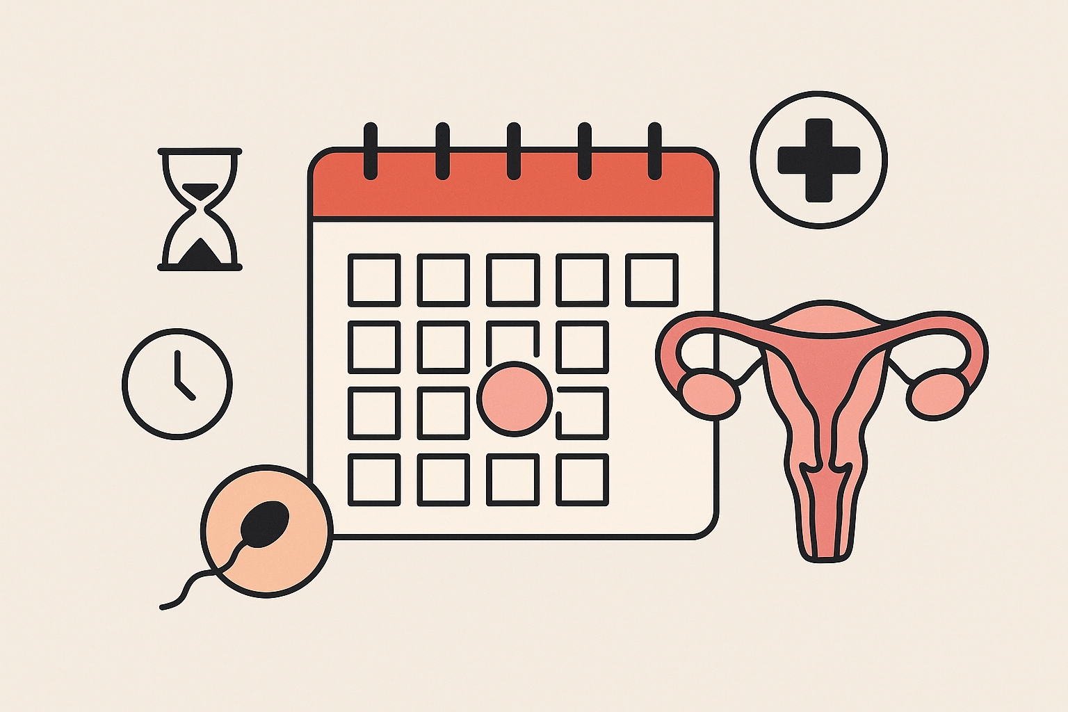 Calendario e simboli di salute riproduttiva in stile illustrato minimale