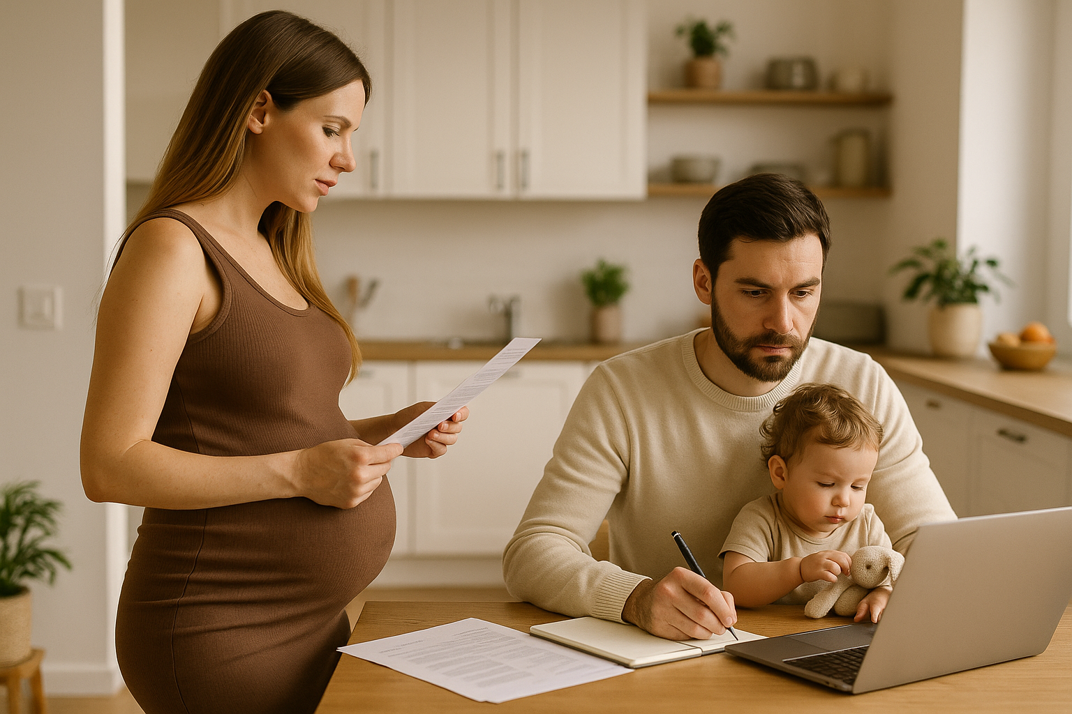 Genitori che condividono la cura quotidiana in una famiglia contemporanea